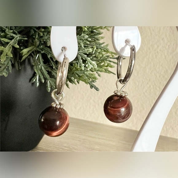 RED TIGER EYE EARRINGS - Picture 8 of 10